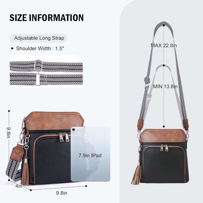 Roulens Crossbody Purse for Women Vegan Leather Medium Crossbody Wallet Bag for Travel Women Shoulder Handbags with Tassel - Image 4